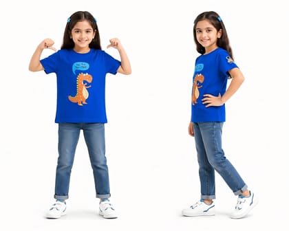 KUCHU Unisex T-Shirt | Dino Mite Print | 6–7 Years | Cotton Fabric | Breathable | Casual Wear | Graphic Tee | Everyday Wear Blue