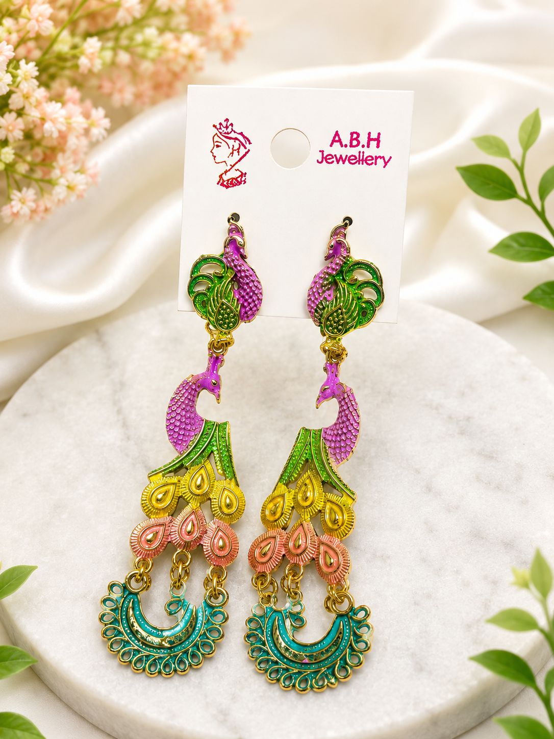 Multicolour Peacock Designer Long Dress Earrings For Women And Girls 