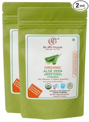 Dr. JPG Organic herbals  Aloevera Powder 228g | Aloe Barbadensis | INDIA ORGANIC Certified. (114g Pack Of 2)