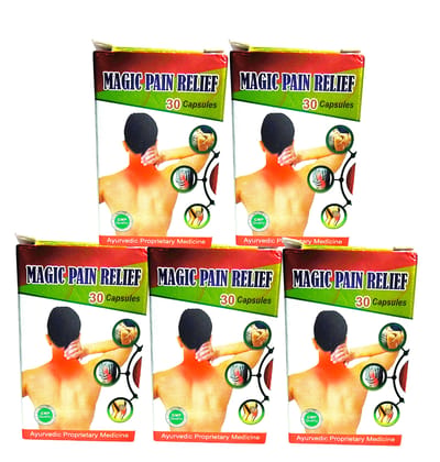 Magic Pain Relief Extra Strength Pain Capsules | Joint, Knee & Back Care (30 Caps) ( pack of 5) 