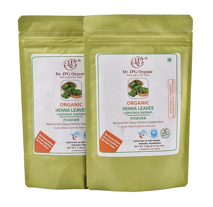 Dr. JPG Organic herbals  Henna powder 228g | Pure Herbal Henna Powder | USDA & INDIA Organic Certified | 114g Pack Of 2