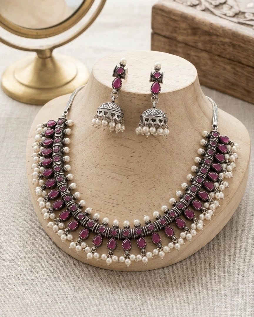 Glamvila Designer Pink Stone Jewellery Set