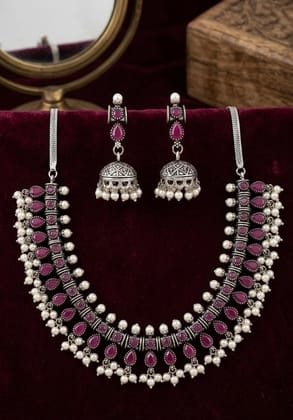 Glamvila Designer Pink Stone Jewellery Set