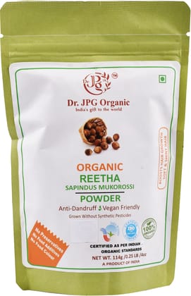 Dr. JPG Organic herbals  Reetha/Ritha powder 228 g  | Aritha/Arith/Areetha For Hairs | INDIA Organic, ISO & GMP Certified | No Added Colors and Flavors. No Food Additives. No Preservatives.pack of 2