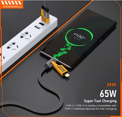  4-in-1 Fast Charging Cable – Multi USB Cable with USB-A, Type-C, Lightning, Micro USB Connectors – 65W Durable Nylon Braided Cable for Android, iPhone, Tablets, Power Banks