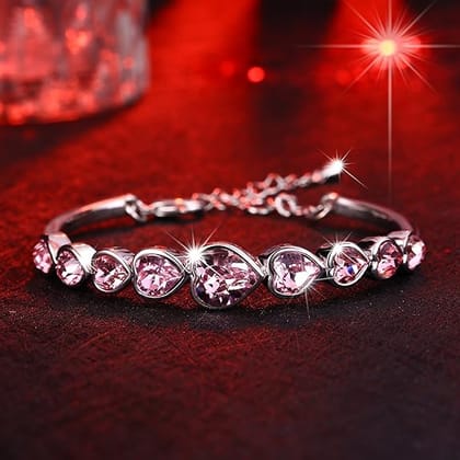Shining Diva Fashion Platinum Plated Austrian Crystal Stylish Bracelet for Women and Girls (Pink Crystal Hearts)