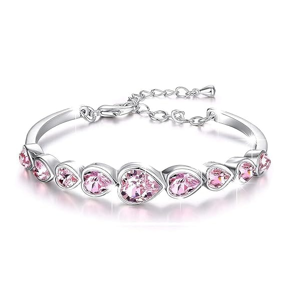 Shining Diva Fashion Platinum Plated Austrian Crystal Stylish Bracelet for Women and Girls (Pink Crystal Hearts)