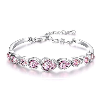 Shining Diva Fashion Platinum Plated Austrian Crystal Stylish Bracelet for Women and Girls (Pink Crystal Hearts)