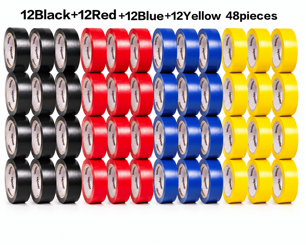 Electrical Insulation Tape, PVC Insulation Tape, Electrical Tape Roll, Wire Insulation Tape, PVC Electrical Tape 12Red+12yellow+12Blue+12Black 48pieces  - Electricals | Buy online on ZillyBuy