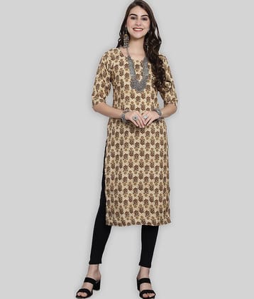 7Threads Crepe Printed Straight Women's Kurti - Gold ( Pack of 1 )