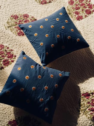 Patchwork Blue & Off White Pillow Cover