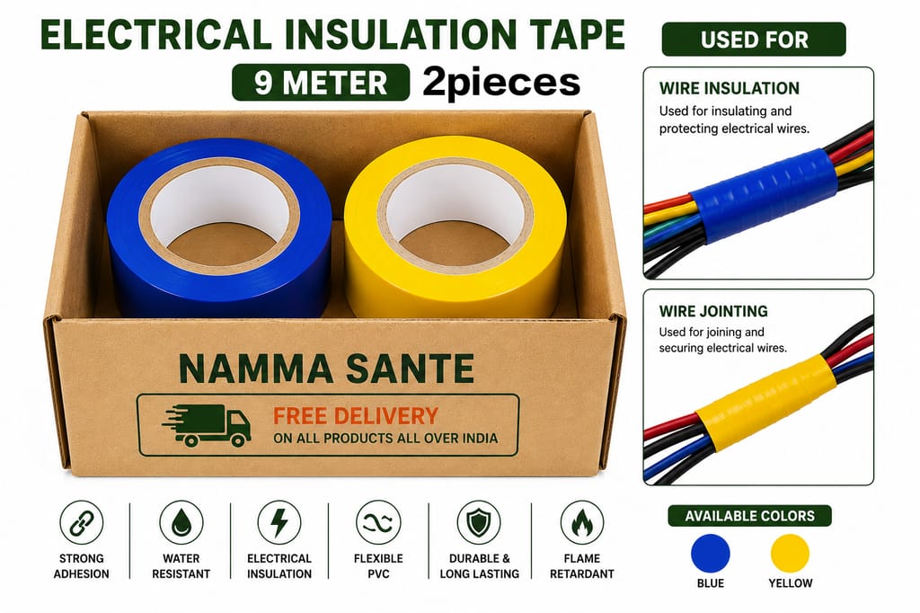 Electrical Insulation Tape, PVC Insulation Tape, Electrical Tape Roll, Wire Insulation Tape, PVC Electrical Tape 1Yellow+1Blue 2pieces - Electricals | Buy online on ZillyBuy