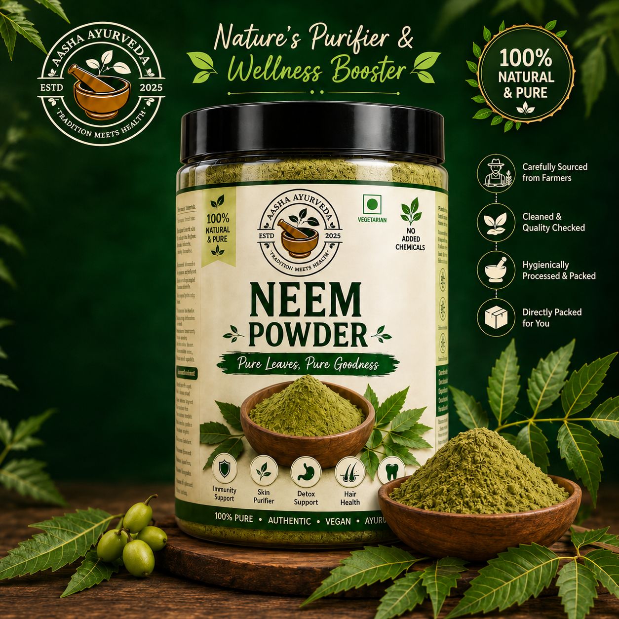 Aasha Ayurveda Neem Powder | 100% Natural Neem Leaf Powder | Premium Quality Herbal Powder