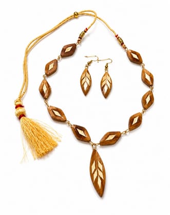 Handmade Wood Necklace with Earrings