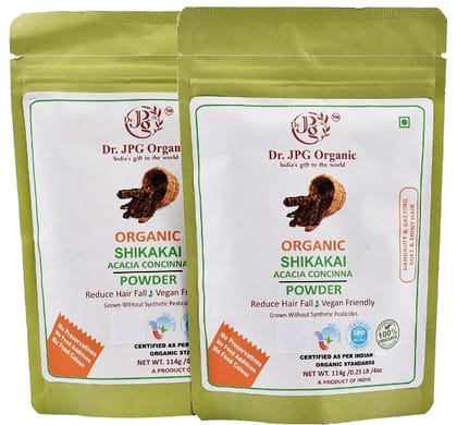 Dr. JPG Organic Herbals Shikakai Powder (228g) | An Herb For Hair Fall & Greying Hair | Acacia concinna | INDIA ORGANIC Certified | 114g Pack Of 2