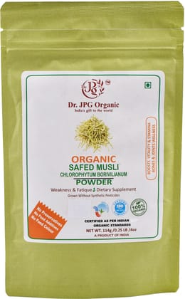 Dr. JPG Organic Herbals Safed Musli Powder-114g-Chlorophytum Borivilianum-INDIA ORGANIC Certified-100% Organic