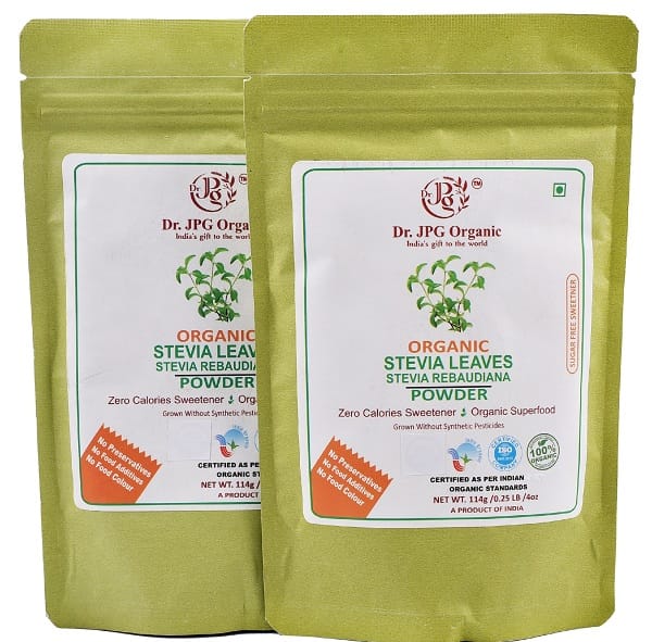 Dr. JPG Organic Herbals Stevia Leaves Powder | India Organic Certified | 114g Pack of 2