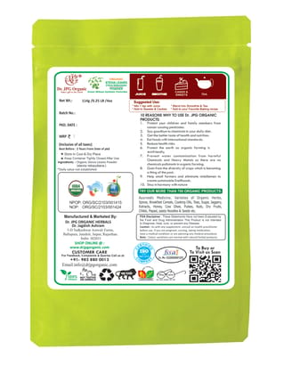 Dr. JPG Organic Herbals Stevia Leaves Powder | India Organic Certified | 114g Pack of 2