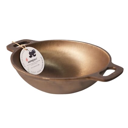 Aarogyam 10" Pre-seasoned Cast Iron Round Kadai, Naturally Nonstick