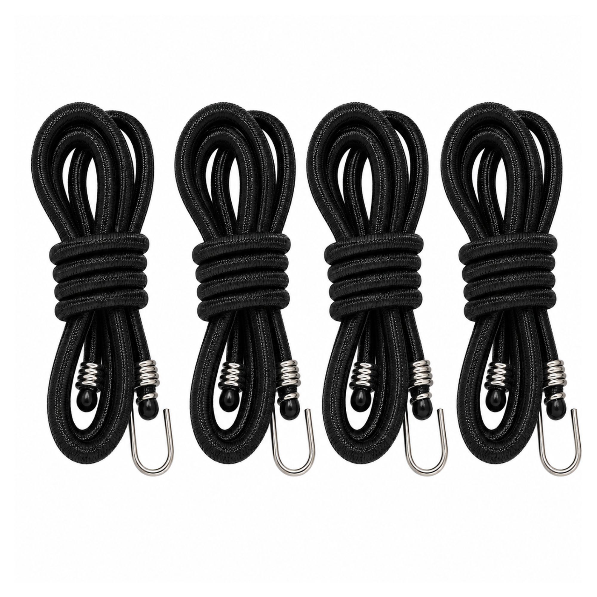 Trion Products Bungee Cord for Bike with Hooks - Pack of 4 | Elastic Luggage Tying Rope, Stretchable Clothes Drying Cord, Heavy Duty Cargo Rope, 8mm x 4.5 Feet, Extends Up to 10 Feet, Black