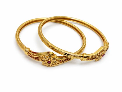 Traditional Floral Gold-Tone Bangles for Women | Ruby Stone Design | Size 2.4 | Size 2.6 | Size 2.6 