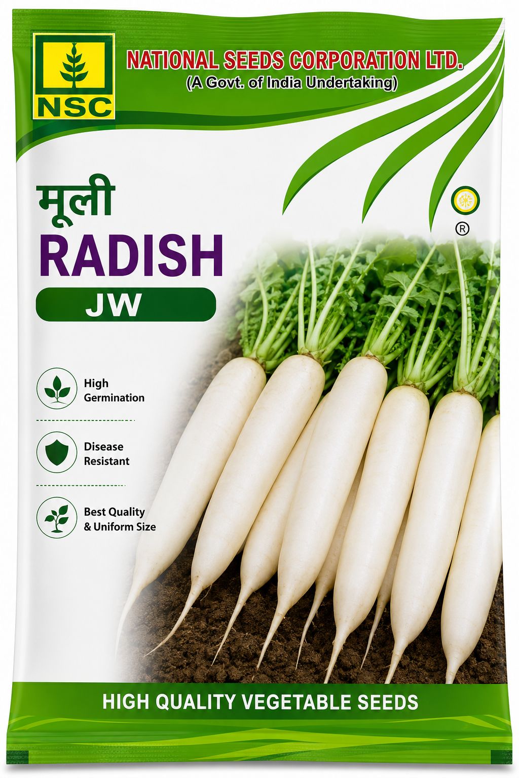 NSC Radish, JW Variety, 250 Gram Truthfully Labelled Seed Pouch