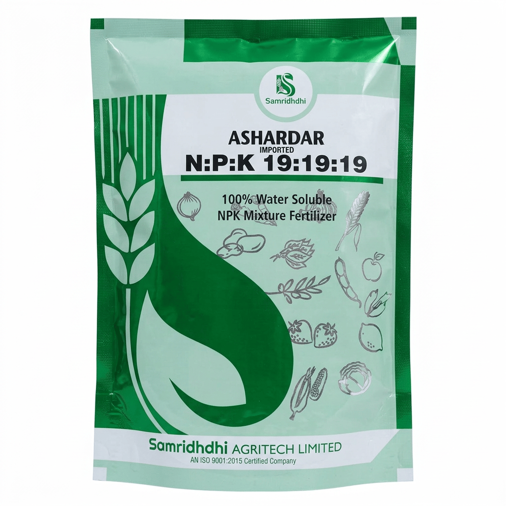 Samridhdhi Ashardar NPK 19:19:19 100% Water Soluble Fertilizer for Foliar Application & Fertigation