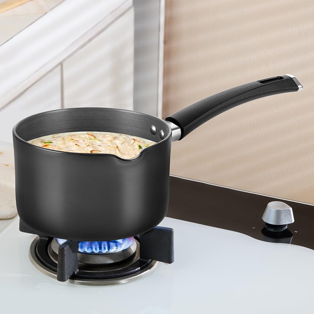 Borosil 1.5 L (14 cm) Hard Anodized Spout Sauce Pan | Aluminium Grade 3003 | Glossy Exterior & Matt Interior - Cookware | Buy online on ZillyBuy