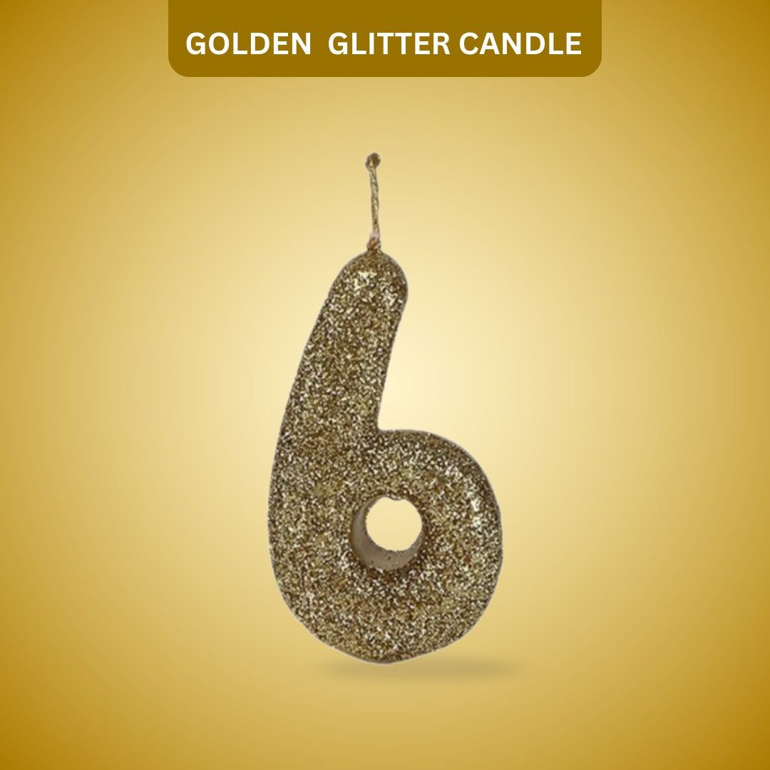 Number 6 Golden Glitter Candle - 1PC