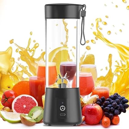 Portable 6-Blade Juicer Blender with Built-In Jar, Juice Mixer Bottle, Fruit Juice Machine, USB Rechargeable Personal Size Juicer Grinder for Juices, Kitchen Appliance for Protein & Milk Shakes (Multi Colour)