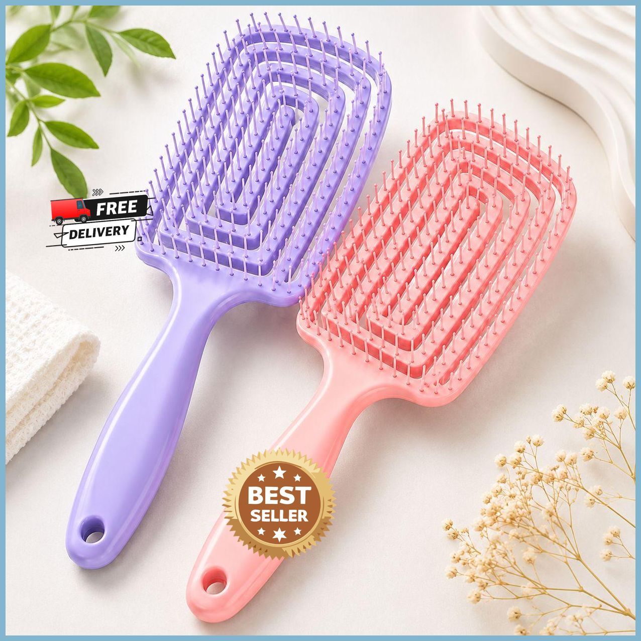 Pack of 2 Premium Detangling Hair Brush for Women & Men | Anti-Tangle Soft Bristle Hair Comb for Smooth & Frizz-Free Hair