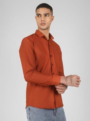 Men's Solid Rust Orange Full Sleeve Formal Cotton Shirt