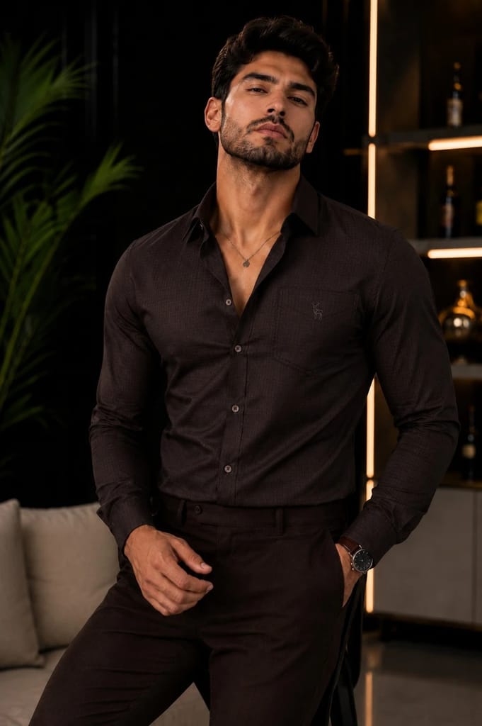 Men's Premium Slim Fit Textured Formal black bot Shirt