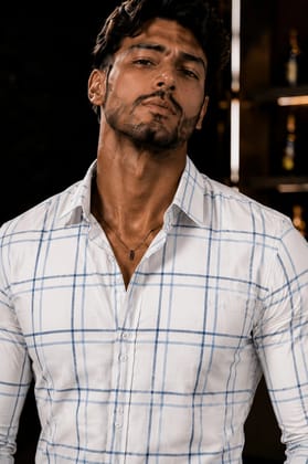 Men's Premium White Windowpane Check Formal Shirt Men's Premium White Windowpane Check Formal Shirt