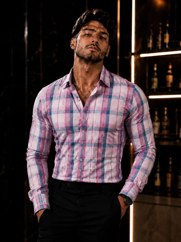 Men's Premium Pink & Beige Check Formal Shirt