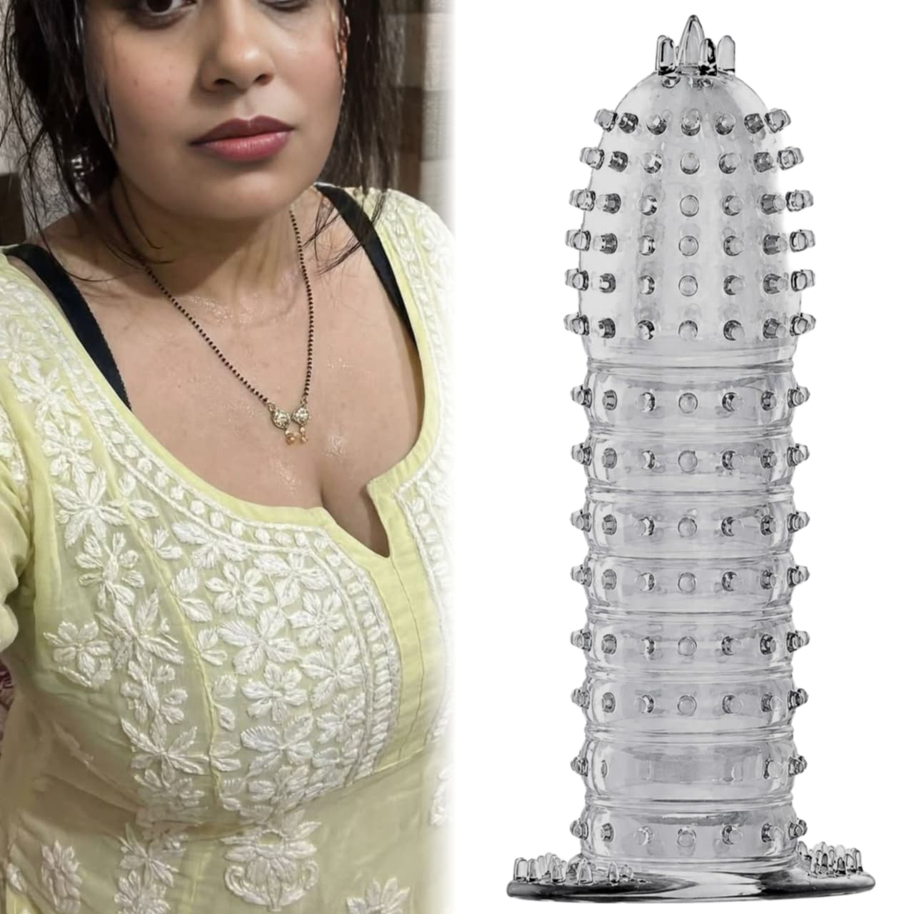 Crystal Condom Transparent Textured with Spikes & Rings - Maximum Sensation Ribbed Dotted Condoms