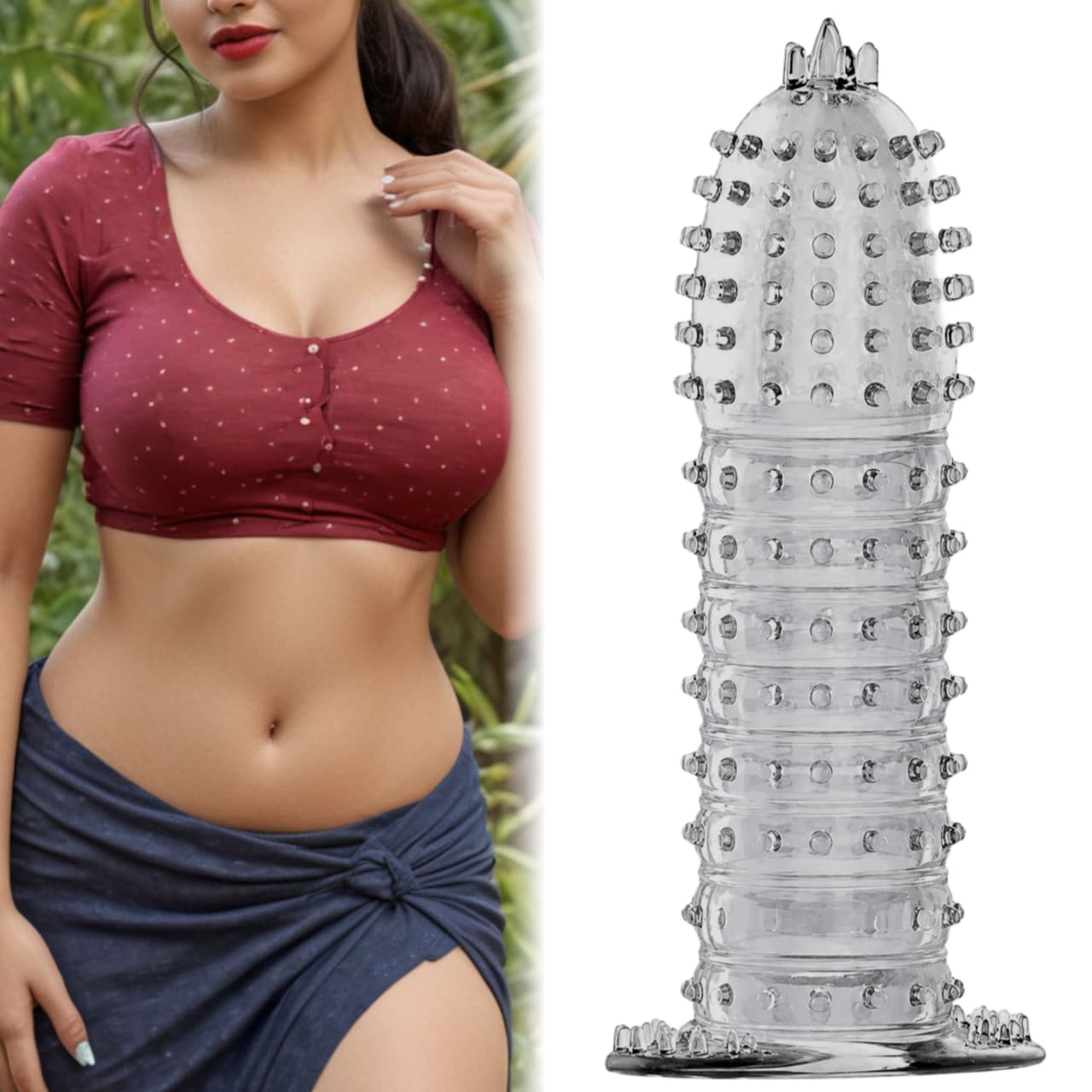 Crystal Condom Transparent Textured with Spikes & Rings - Maximum Sensation Ribbed Dotted Condoms