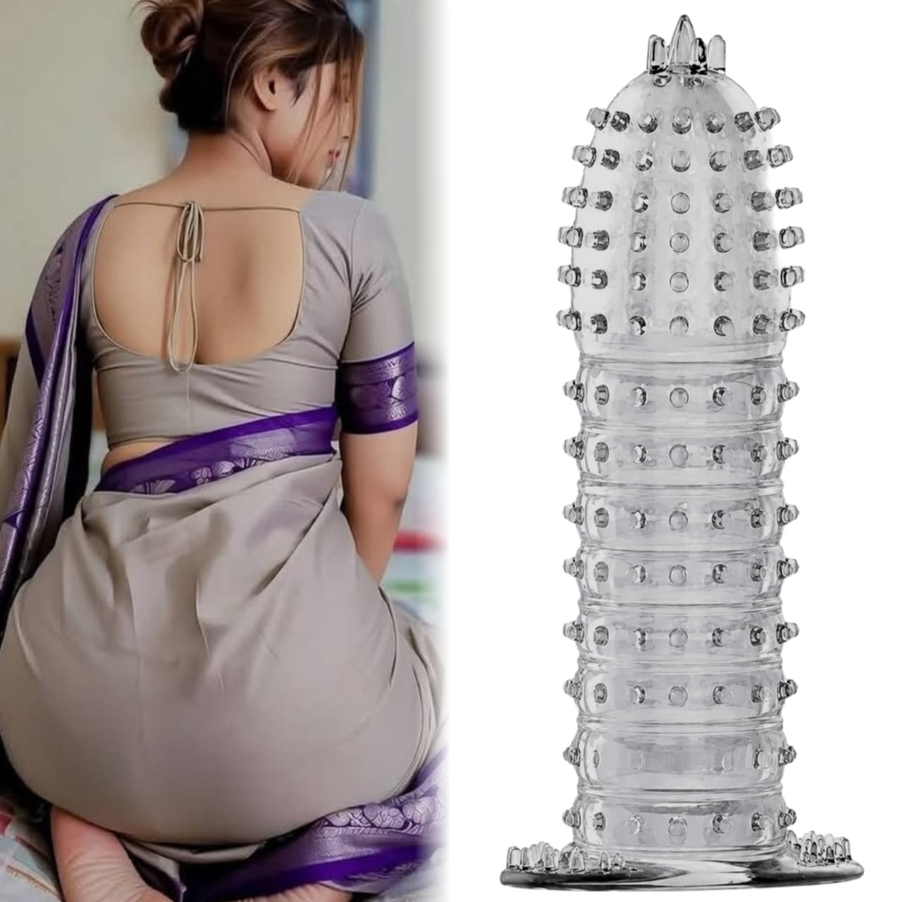Crystal Condom Transparent Textured with Spikes & Rings - Maximum Sensation Ribbed Dotted Condoms