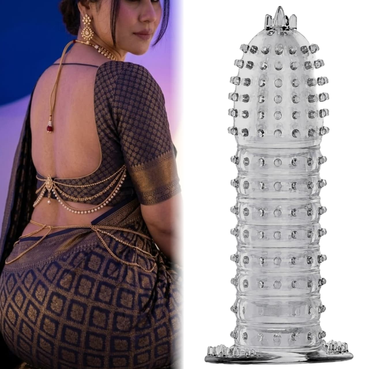 Crystal Condom Transparent Textured with Spikes & Rings - Maximum Sensation Ribbed Dotted Condoms