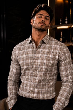 Men's Premium Beige brown Check Formal Shirt Men's Premium Beige brown Check Formal Shirt