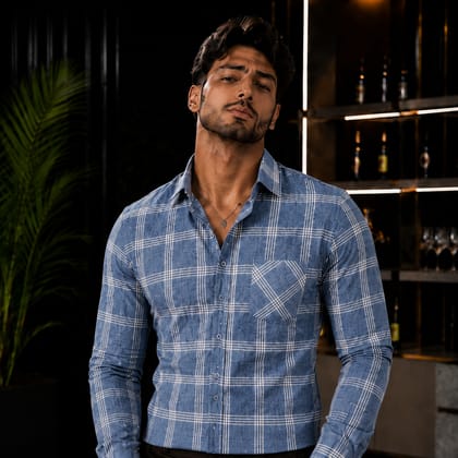 Men's Premium Sky Blue Check Formal Shirt Men's Premium Sky Blue Check Formal Shirt