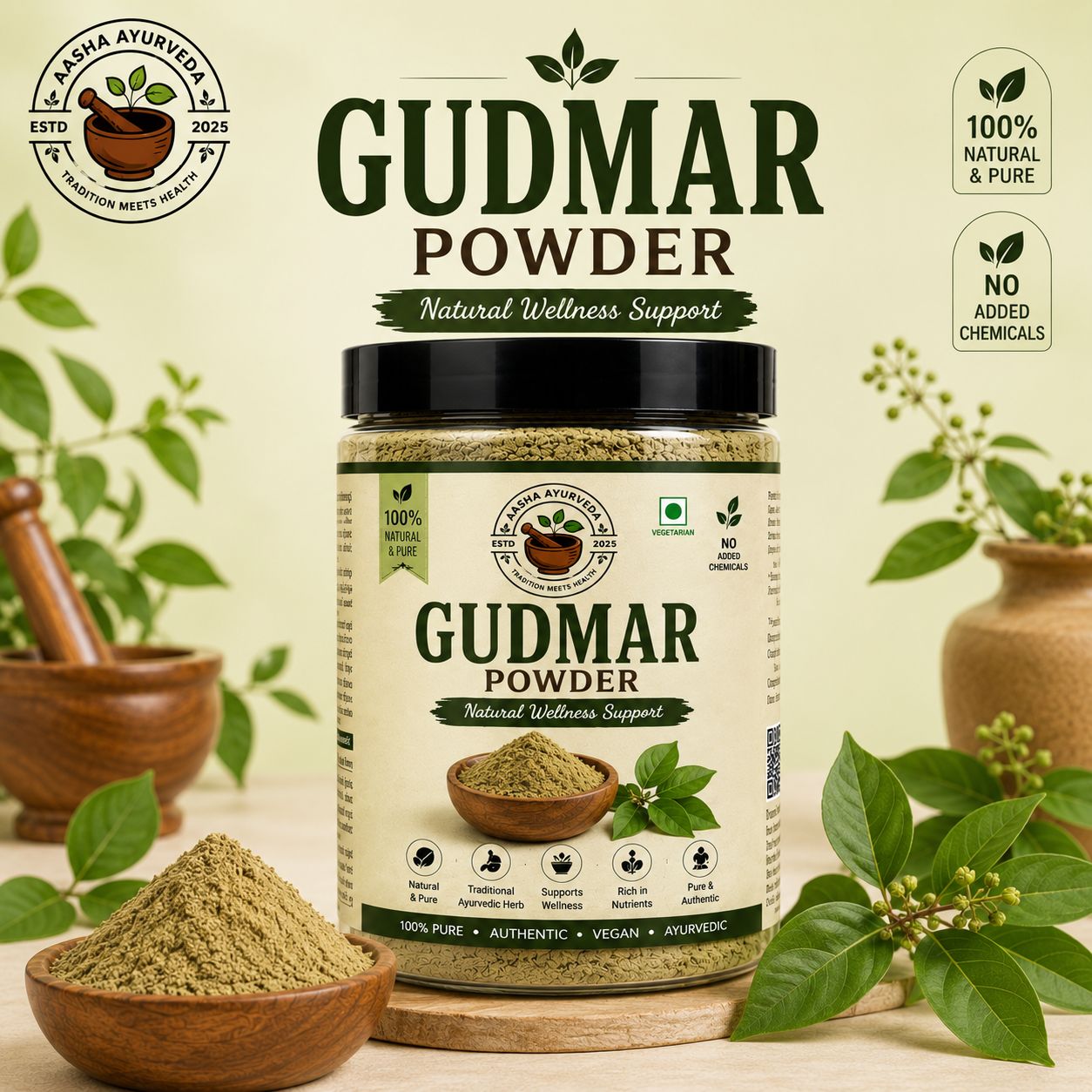 Aasha Ayurveda Gudmar Powder | 100% Natural Gudmar Leaf Powder | Premium Quality Herbal Powder