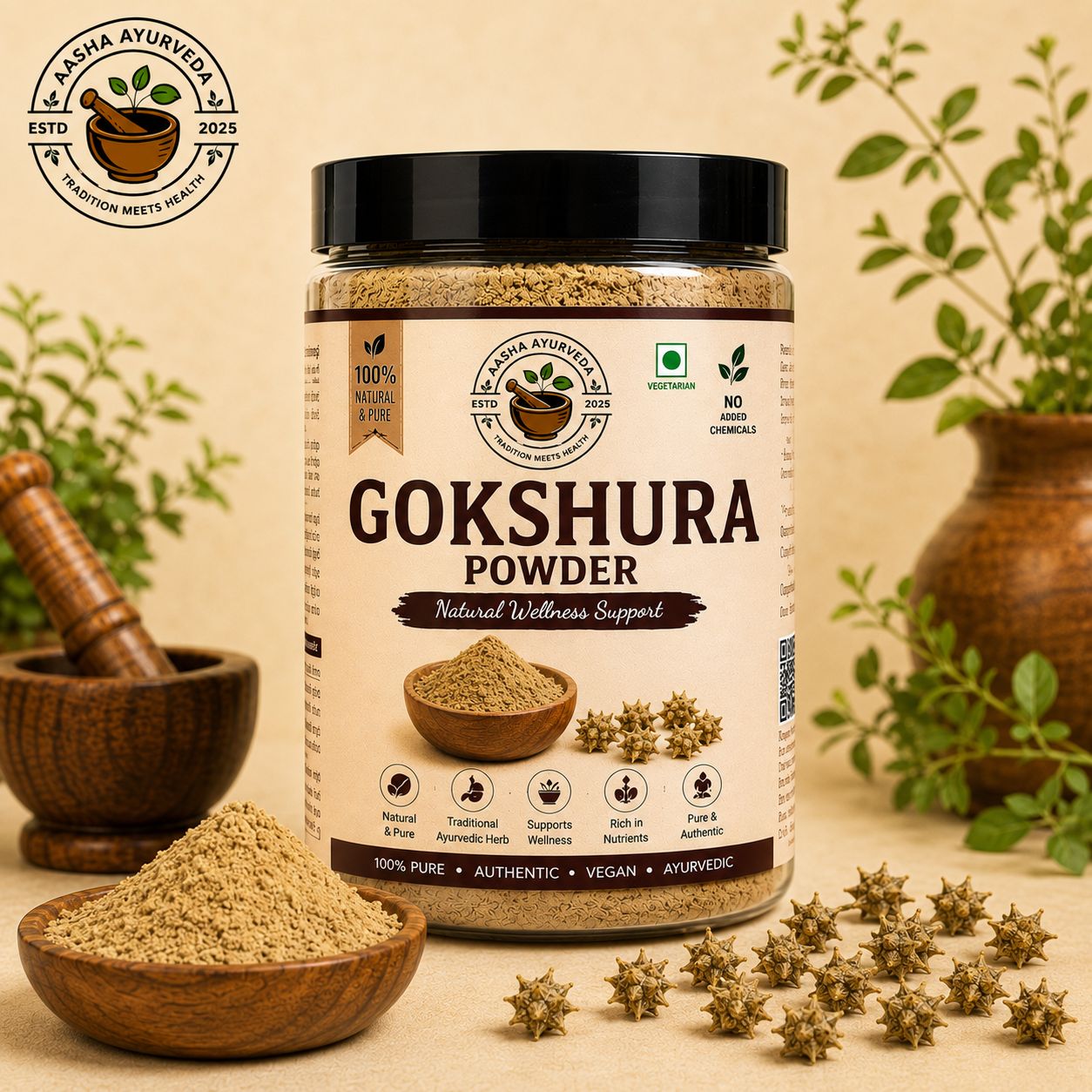 Aasha Ayurveda Gokshura Powder | 100% Natural Gokshura Powder | Premium Quality Herbal Powder