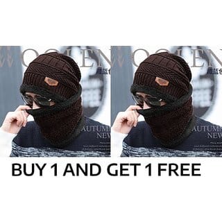 Fashlook Woolen Brown Casual Winter Cap (Pack of 2)