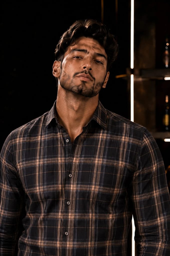 Enrich Fashion Factory Men's Black & Brown Checkered Casual Shirt