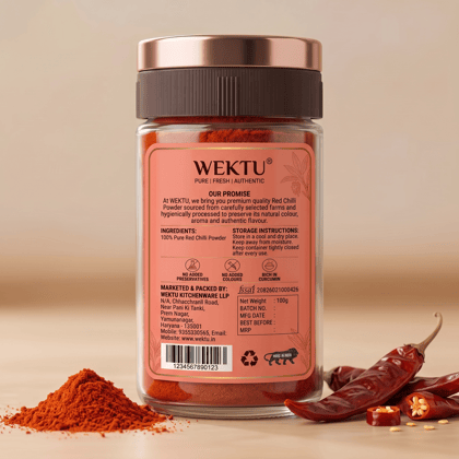 WEKTU Premium Red Chilli Powder  | 100% Pure & Natural Lal Mirch Powder | Rich Color, Authentic Taste & Aroma | Hygienically Packed | No Added Colors & Preservatives