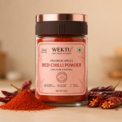 WEKTU Premium Red Chilli Powder  | 100% Pure & Natural Lal Mirch Powder | Rich Color, Authentic Taste & Aroma | Hygienically Packed | No Added Colors & Preservatives