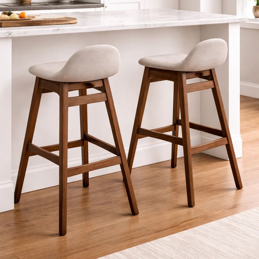 ARENA HARPER BAR STOOL PU BLACK , WALNUT LEGS 465X535X760