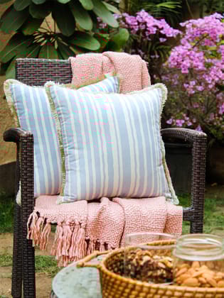 Dhari - Set Of 2 Cushion Covers (Blue) - Medium-40x40cm / Blue / Cotton Satin