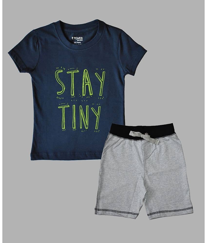 ETCHED DESIGN Pack of 1 Boys Cotton T-Shirt & Shorts Set ( Multicolor )